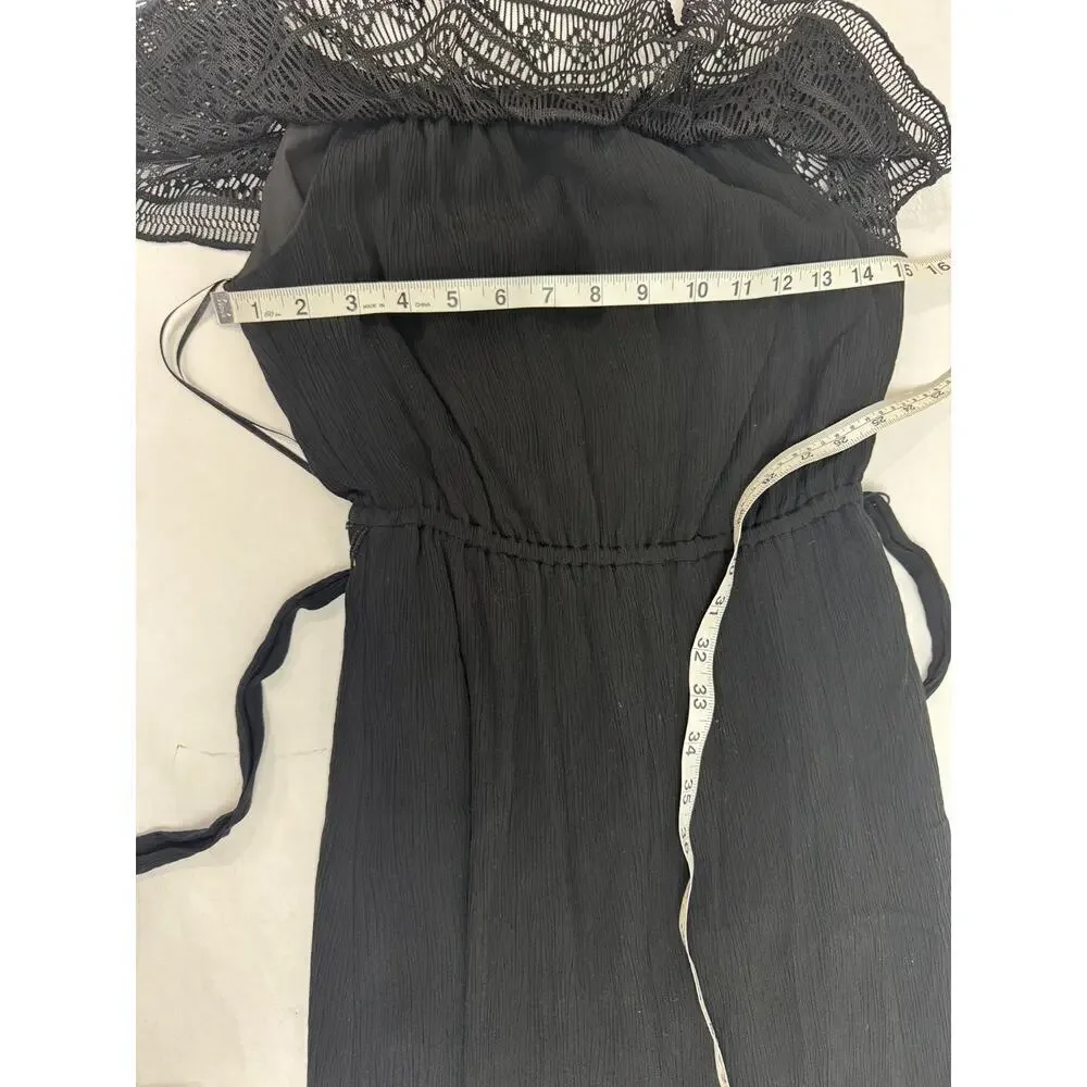 Whimsigoth Black Dress Rayon Boho Long Slit Lace Detail Gothic Cottage Size XS - Picture 5 of 11